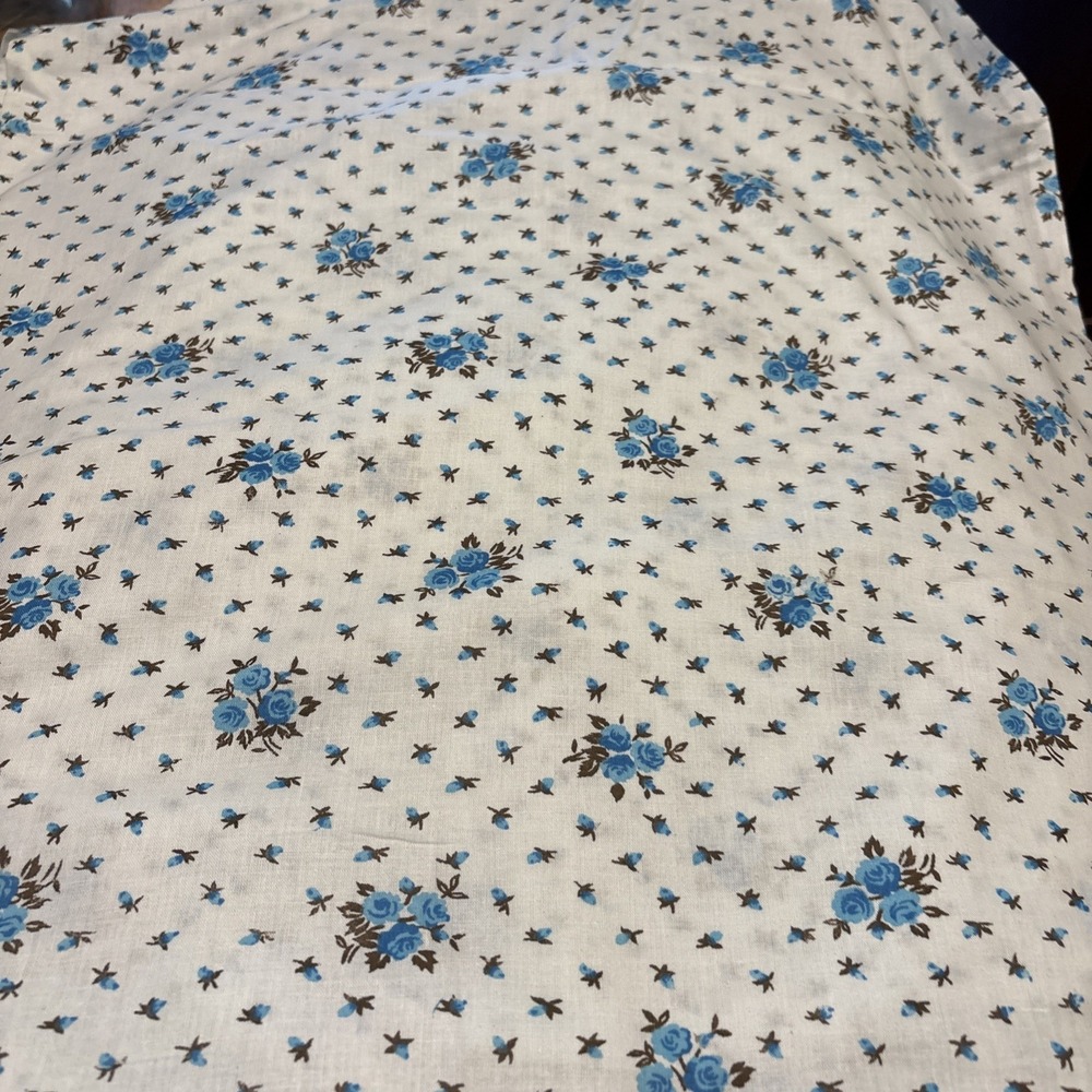 Vintage Small Scale Ditsy Floral Satiny Fabric ~ Blue Brown ~ dolls By The Yard